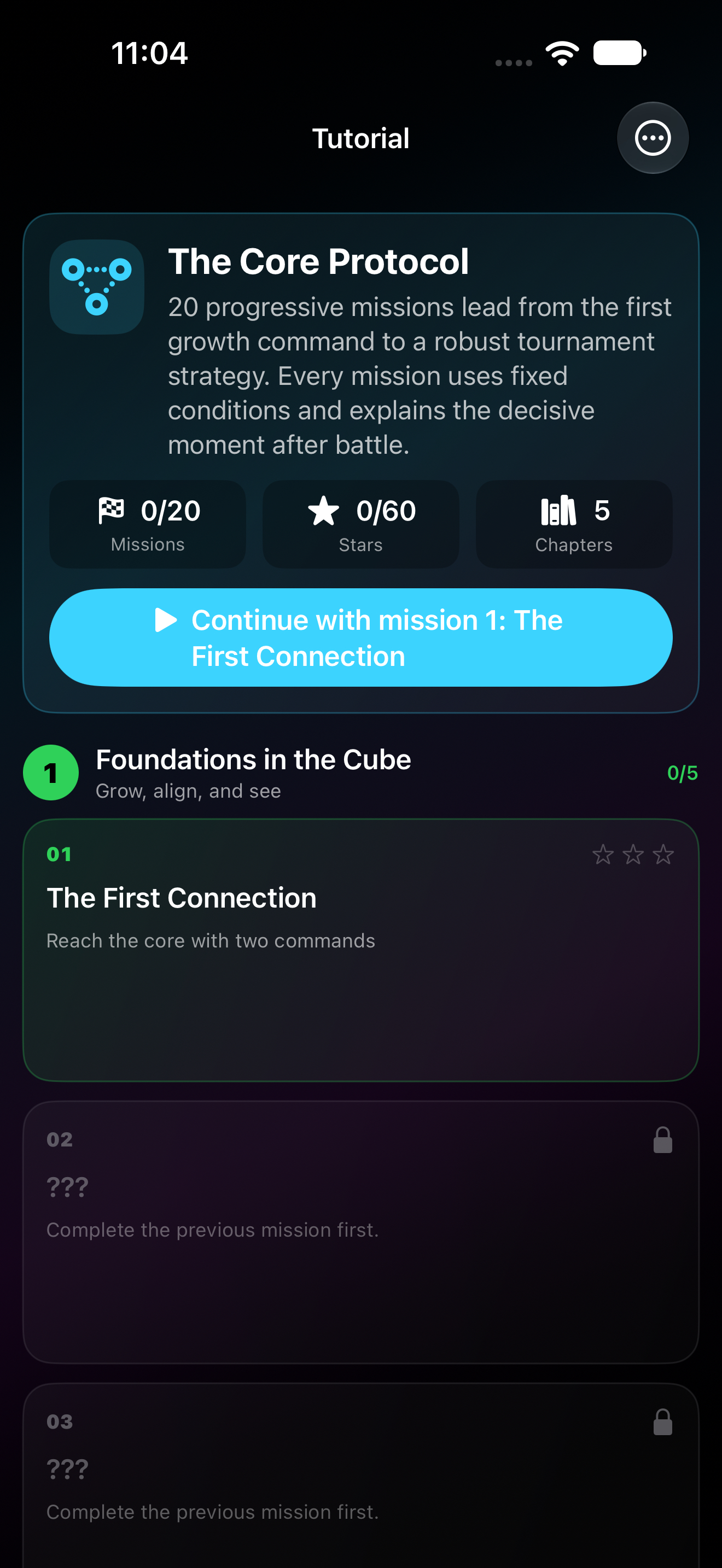 20 missions: A complete learning path from the first growth step to tournament strategy.